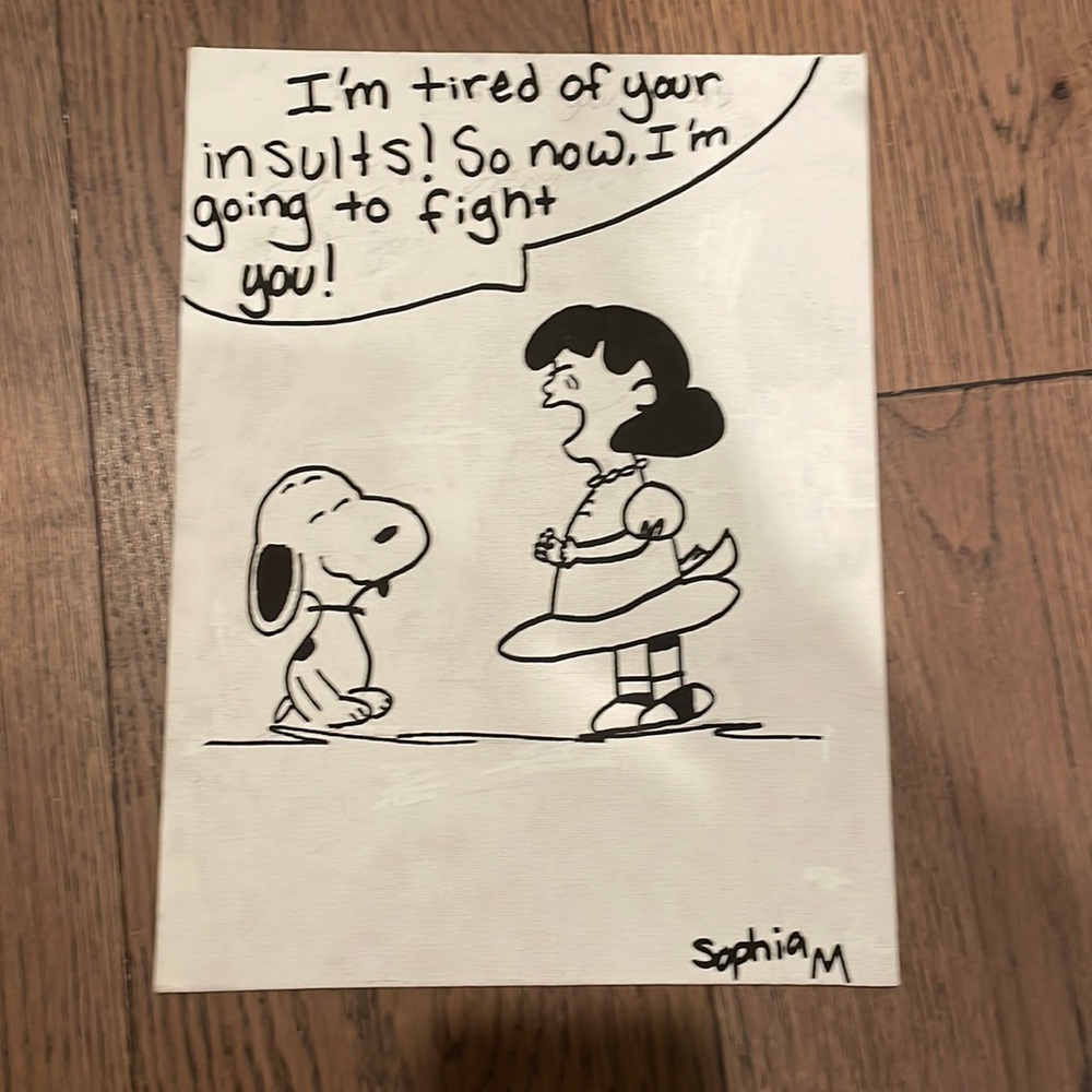 Snoopy and Lucy from Charlie Brown drawing on canvas